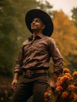 photo de émotif dynamique pose mexicain homme dans l'automne ai génératif