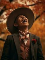 photo de émotif dynamique pose mexicain homme dans l'automne ai génératif