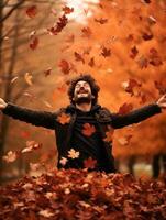 photo de émotif dynamique pose mexicain homme dans l'automne ai génératif
