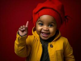 adorable bébé avec vibrant Vêtements dans une espiègle pose ai génératif photo