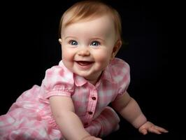 adorable bébé avec vibrant Vêtements dans une espiègle pose ai génératif photo