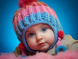 adorable bébé avec vibrant Vêtements dans une espiègle pose ai génératif photo