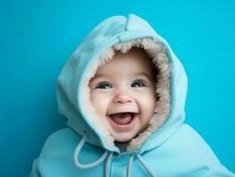 adorable bébé avec vibrant Vêtements dans une espiègle pose ai génératif photo