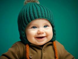 adorable bébé avec vibrant Vêtements dans une espiègle pose ai génératif photo