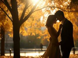 aimant couple est profiter une romantique l'automne journée ai génératif photo