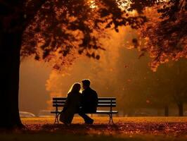 aimant couple est profiter une romantique l'automne journée ai génératif photo