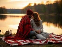 aimant couple est profiter une romantique l'automne journée ai génératif photo