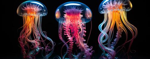 Profond mer créatures éclairant une foncé aquatique abîme avec vibrant teintes photo