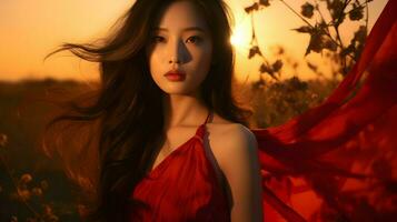 magnifique Jeune asiatique femme portrait, mignonne fille fond d'écran Contexte photo, génératif ai photo