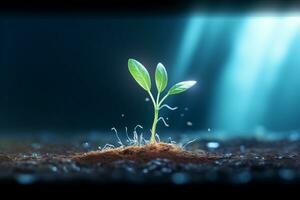 ai génératif croissance plante avec bokeh lumière photo
