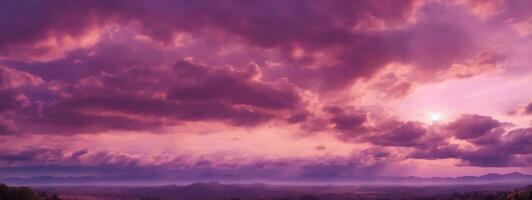 panoramique vue de une rose et violet ciel à le coucher du soleil. ciel panorama arrière-plan.. ai généré photo