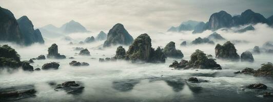 chinois encre et l'eau paysage peinture. ai généré photo