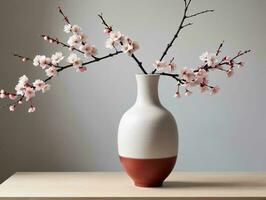 une blanc et rouge vase avec fleurs dans il. ai généré photo