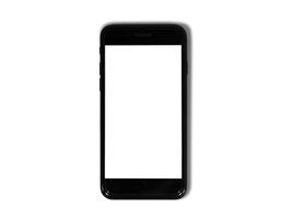 téléphone noir isolé sur fond blanc avec copie espace sur l'écran photo