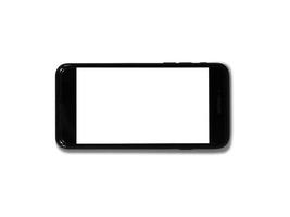 téléphone noir isolé sur fond blanc avec copie espace sur l'écran