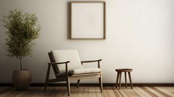 génératif ai, affiche Cadre maquette dans beige et marron vivant pièce intérieur, wabi sabi minimalisme style photo