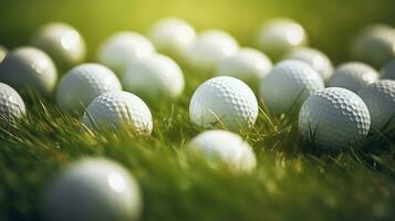 génératif ai, proche en haut le golf des balles sur vert herbe, le golf cours Contexte photo