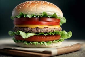 une Hamburger avec salade tomate et fromage. ai généré photo