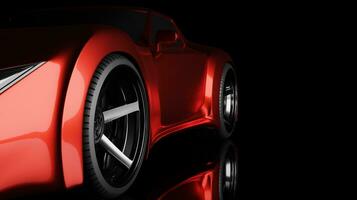 brillant rouge sport voiture dans noir scène photo