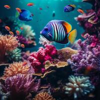 un sous-marin scène avec coloré poisson et corail ai génératif photo