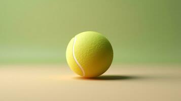 une tennis Balle sur une vert surface avec une Jaune Balle ai génératif photo