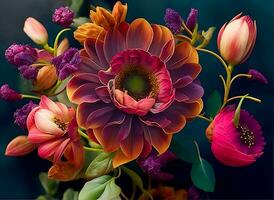 magnifique multicolore fleur fermer la photographie avec Créatif abstrait arrière-plan, génératif ai photo