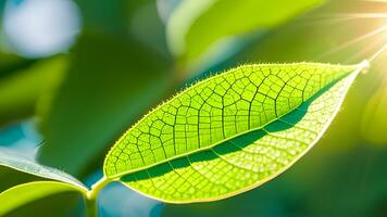 nettoyer magnifique et fermer de vert la nature feuille sur flou verdure Contexte dans jardin avec copie espace en utilisant comme Contexte photo