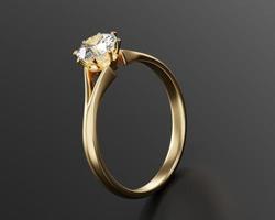 Bague en or diamant isolé sur fond noir rendu 3D photo
