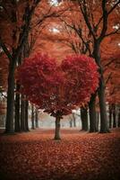 rouge cœur en forme de arbre. ai généré photo