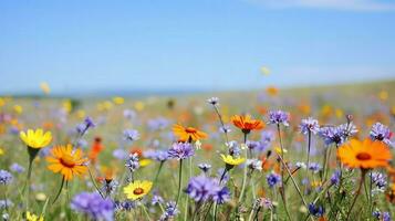 printemps prairie fleurs sauvages fleurs sauvages ai généré photo