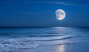 paysage coup de plage mer avec plein lune réflexion. ai génératif photo