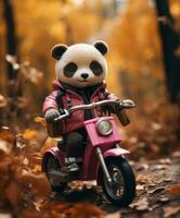 une mignonne Panda sur une mini-vélo équitation par une forêt photo