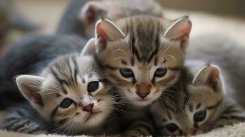 une groupe de adorable chatons câliné en haut ensemble photo