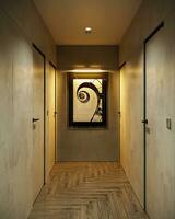 intérieur conception de une entrée hall et foyer espace- intelligent conception des idées pour moderne vivant 3d le rendu photo