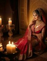 ai généré. ai génératif - captivant de mariée élégance - une magnifique fille dans exquis sari photo