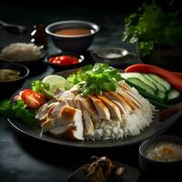 Khao mun gai ou hainanais poulet riz thaïlandais nourriture, avec génératif ai photo