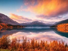fantastique l'automne le coucher du soleil de arrière-voir Lac photo