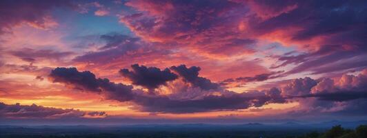 Contexte de coloré ciel concept spectaculaire le coucher du soleil avec crépuscule Couleur ciel et des nuages. ai généré photo