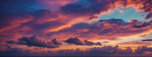 Contexte de coloré ciel concept spectaculaire le coucher du soleil avec crépuscule Couleur ciel et des nuages. ai généré photo
