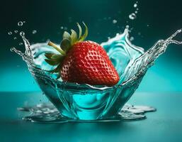 fraise dans l'eau éclaboussure, en bonne santé nourriture illustration photo