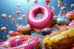 délectable coloré 3d Donut. produire ai photo