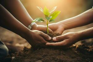 mains plantation arbre. produire ai photo