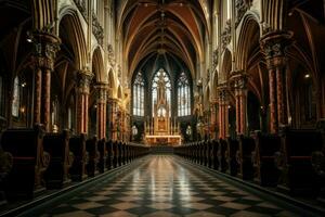 majestueux cathédrale intérieur vieux. produire ai photo