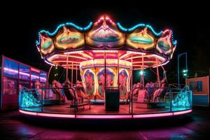 champ de foire néon lumière. produire ai photo