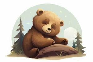 mignonne dessin animé marron ours. produire ai photo