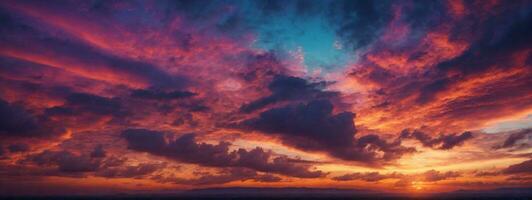 Contexte de coloré ciel concept spectaculaire le coucher du soleil avec crépuscule Couleur ciel et des nuages. ai généré photo