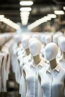 mannequins avec rédigé habits usine installer Contexte avec vide espace pour texte photo