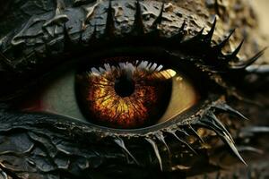 puissant noir dragon œil. produire ai photo