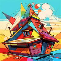 une maison toit est coloré illustration de une sucré Accueil graphique Contexte photo
