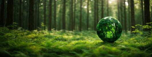 vert globe sur mousse - environnement concept. ai généré photo